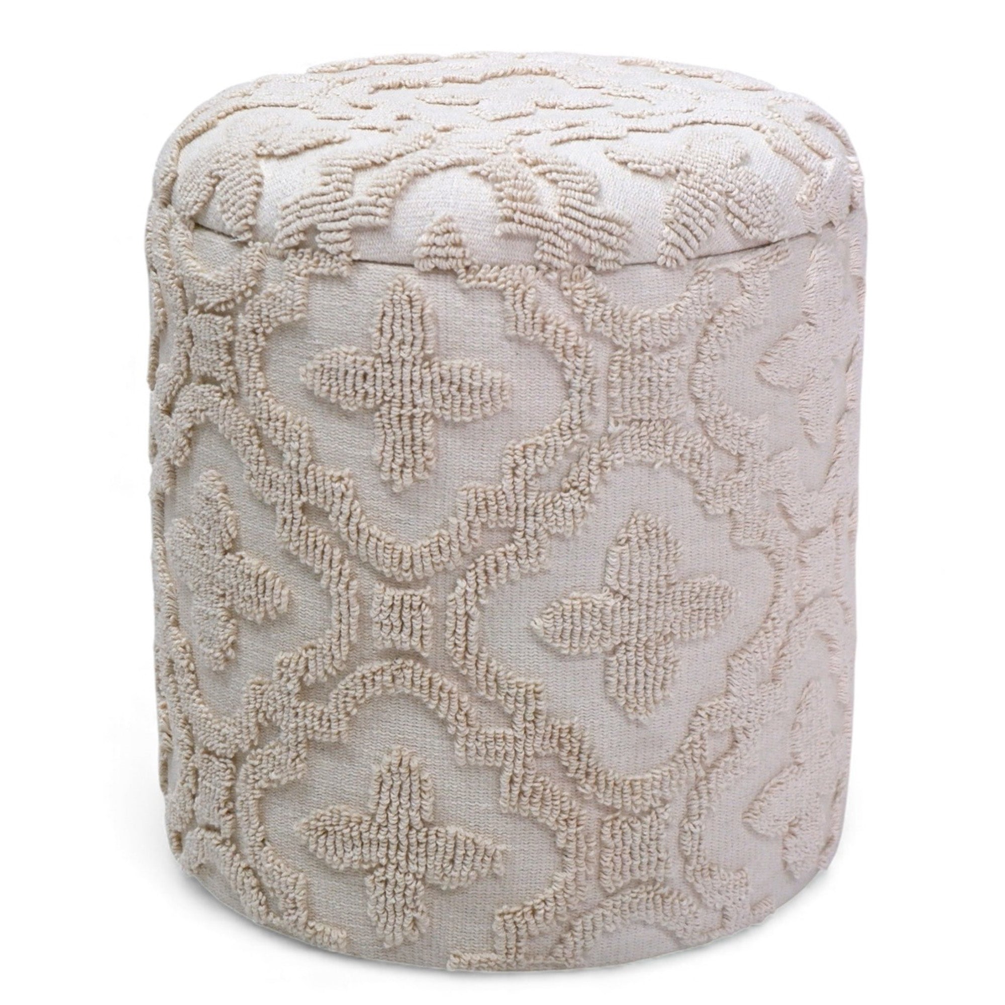 Magnolia Round Storage Ottoman - Ivory Lattice Pattern-DECOROLALA