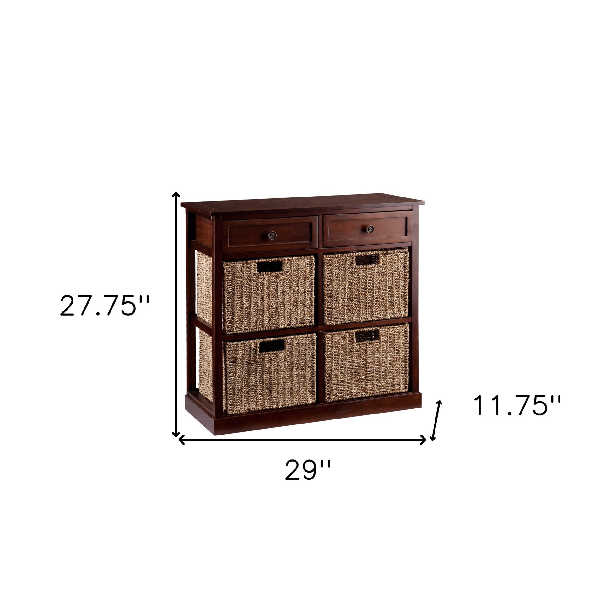 Mahogany and Seagrass Basket Storage Shelving Unit-Sideboards-DECOROLALA
