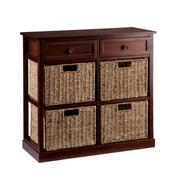 Mahogany and Seagrass Basket Storage Shelving Unit-Sideboards-DECOROLALA