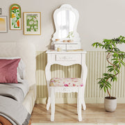 Makeup Dressing Table and Bench 3 Drawers and Cushioned Stool for Girls-White-Makeup Vanities-DECOROLALA