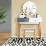 Makeup Dressing Table with 4 Drawers and Lighted Mirror-White-Makeup Vanities-DECOROLALA