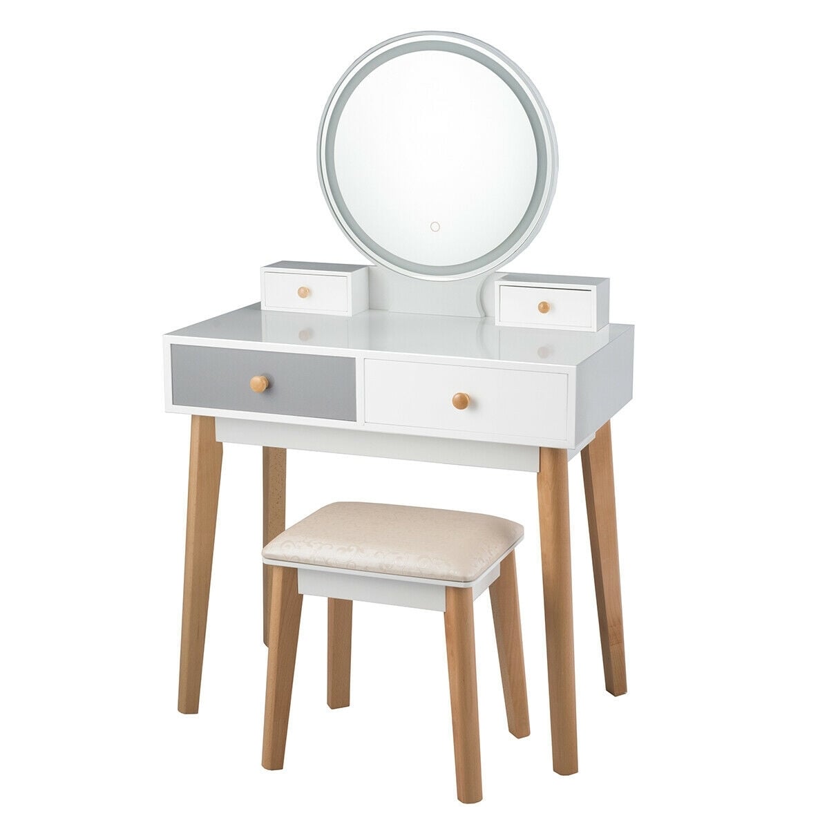 Makeup Dressing Table with 4 Drawers and Lighted Mirror-White-Makeup Vanities-DECOROLALA