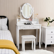 Makeup Dressing Table with Touch Switch Lighted Mirror and Cushioned Stool-White-Makeup Vanities-DECOROLALA