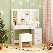 Makeup Table and Stool Set with Hair Dryer Stand-White-Makeup Vanities-DECOROLALA