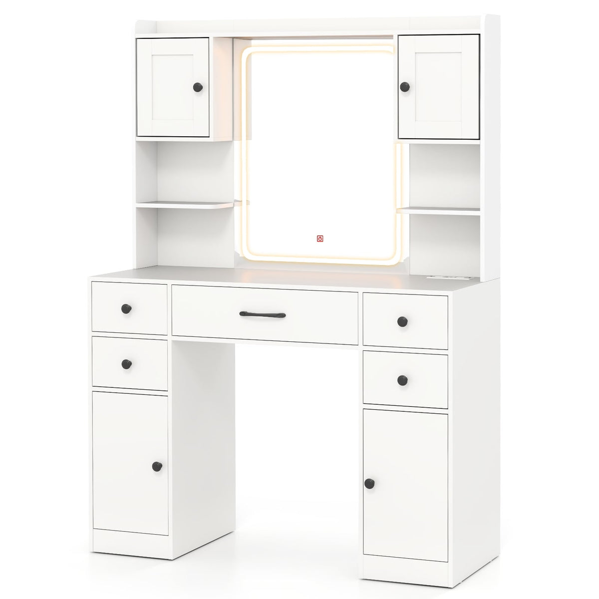 Makeup Vanity Desk with Lighted Mirror and Charging Station-White-Makeup Vanities-DECOROLALA