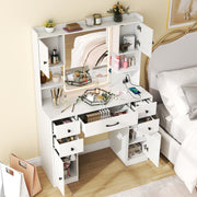 Makeup Vanity Desk with Lighted Mirror and Charging Station-White-Makeup Vanities-DECOROLALA
