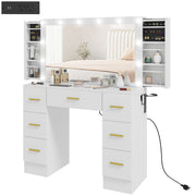 Makeup Vanity Desk with Mirror and 12 LED Lights - White-DECOROLALA
