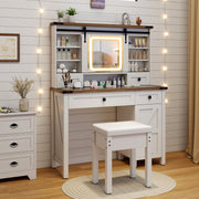 Makeup Vanity Desk with Mirror and 3-Color Dimmable LED Lights-White-Makeup Vanities-DECOROLALA