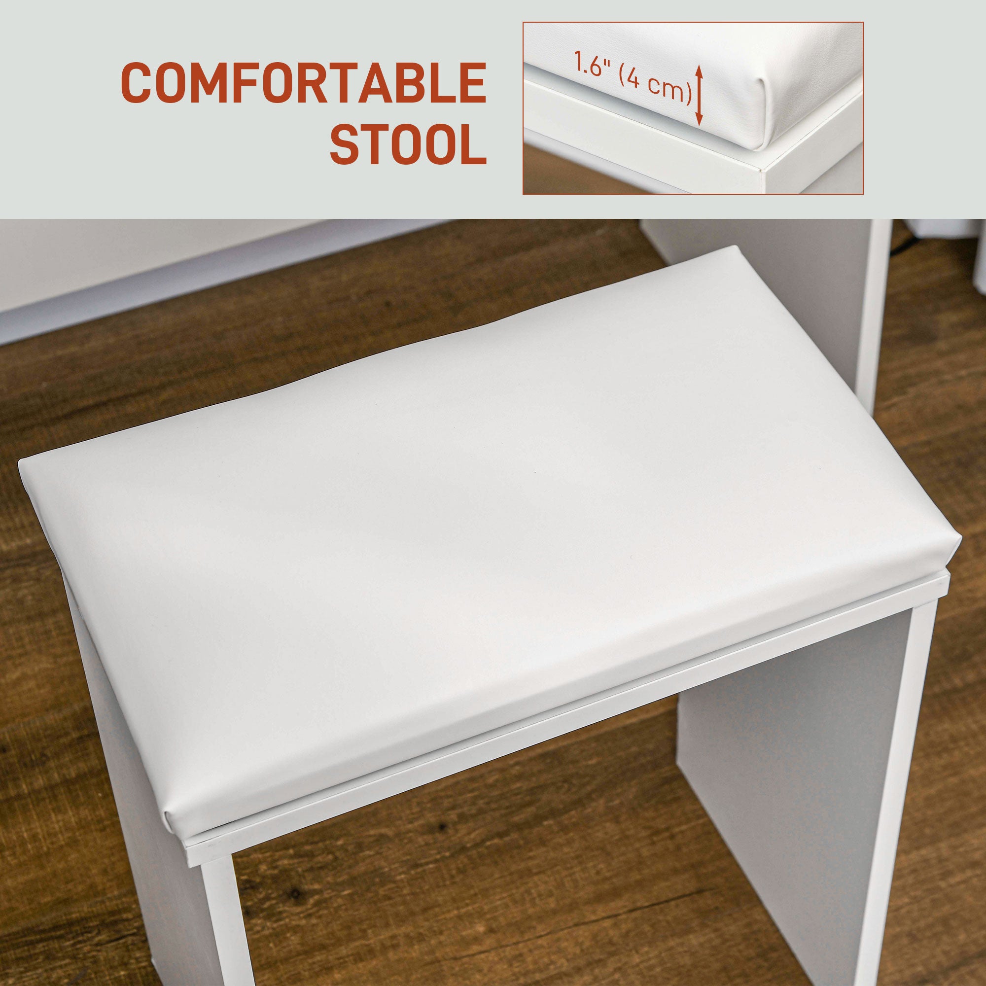 Makeup Vanity Set with Hollywood LED Mirror & Stool - White-DECOROLALA