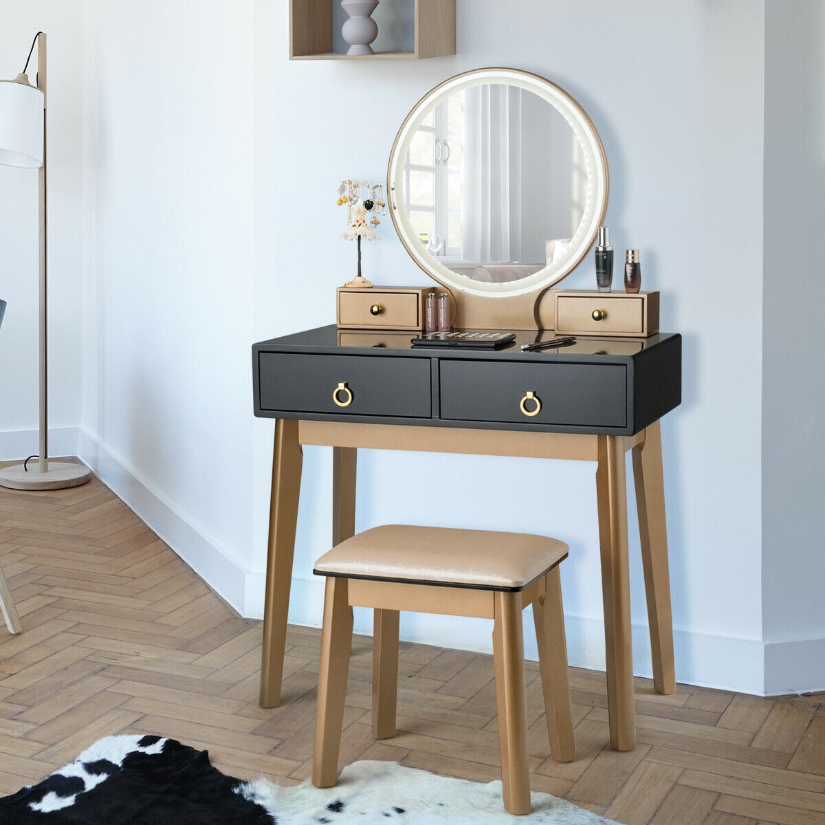Makeup Vanity Table Set 3 Color Lighting Dressing Table-Black-Makeup Vanities-DECOROLALA