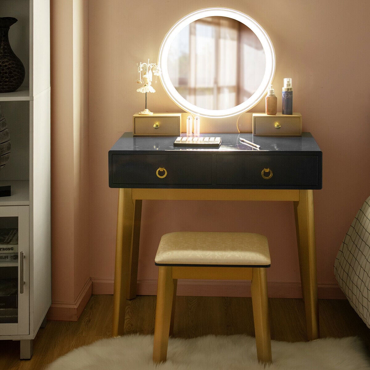 Makeup Vanity Table Set 3 Color Lighting Dressing Table-Black-Makeup Vanities-DECOROLALA