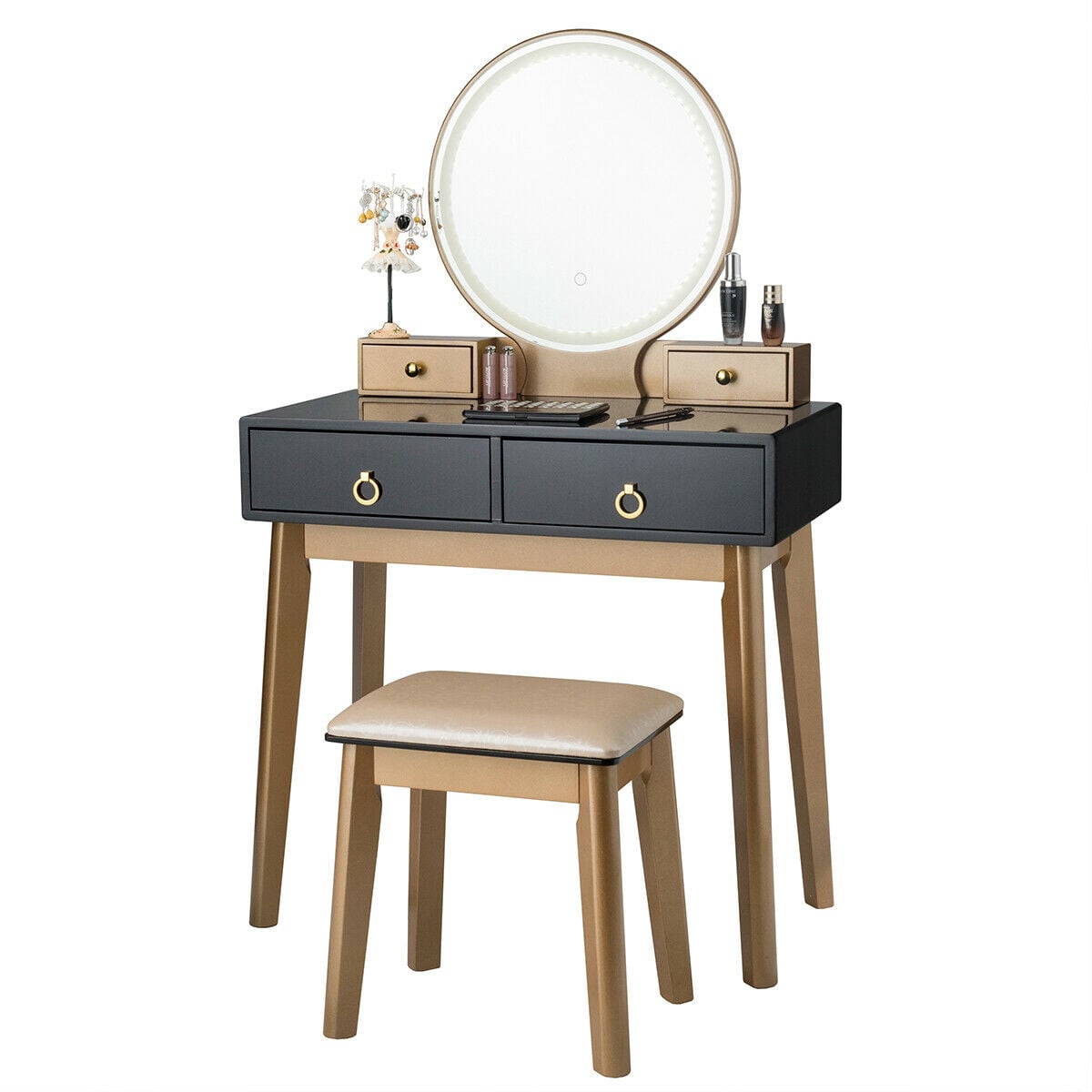 Makeup Vanity Table Set 3 Color Lighting Dressing Table-Black-Makeup Vanities-DECOROLALA