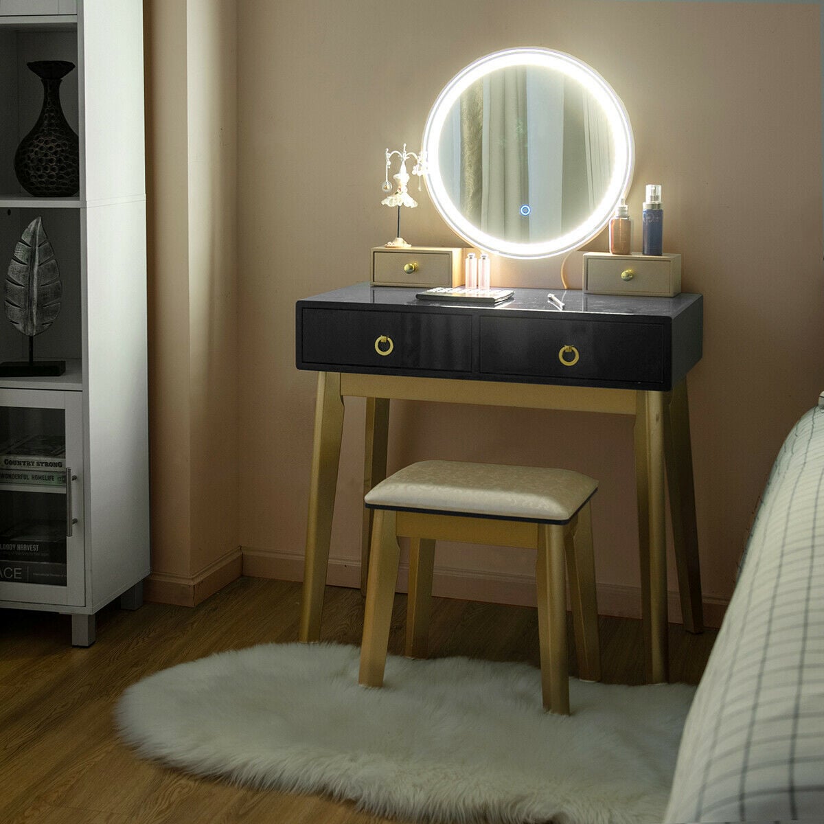 Makeup Vanity Table Set 3 Color Lighting Dressing Table-Black-Makeup Vanities-DECOROLALA