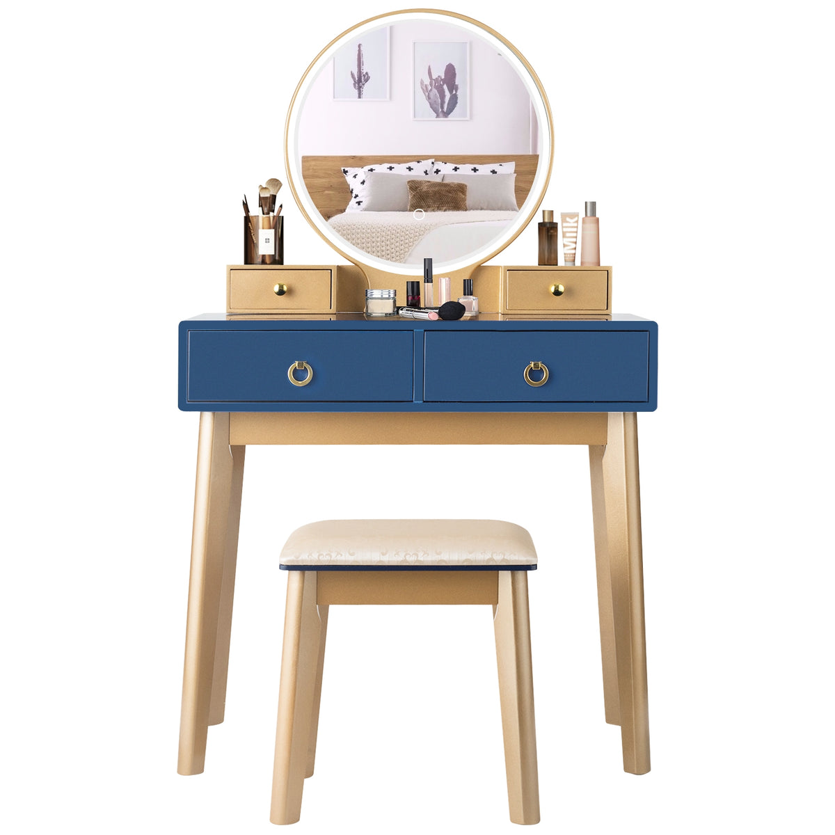 Makeup Vanity Table Set 3 Color Lighting Dressing Table-Blue – DECOROLALA