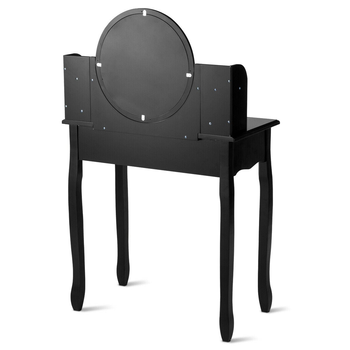 Makeup Vanity Table Set Girls Dressing Table with Drawers Oval Mirror-Black-Makeup Vanities-DECOROLALA