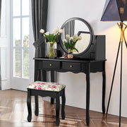 Makeup Vanity Table Set Girls Dressing Table with Drawers Oval Mirror-Black-Makeup Vanities-DECOROLALA