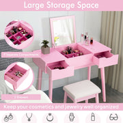 Makeup Vanity Table Set with Flip Top Mirror and 2 Drawers-Pink-Makeup Vanities-DECOROLALA