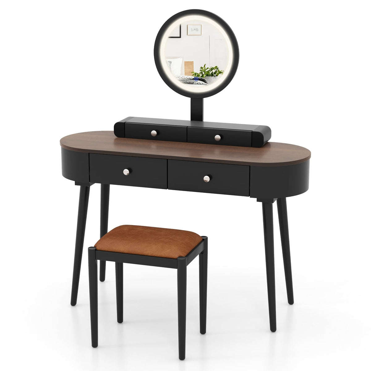 Makeup Vanity Table Set with LED Mirror and 3 Spacious Drawers-Black-Brown-Makeup Vanities-DECOROLALA