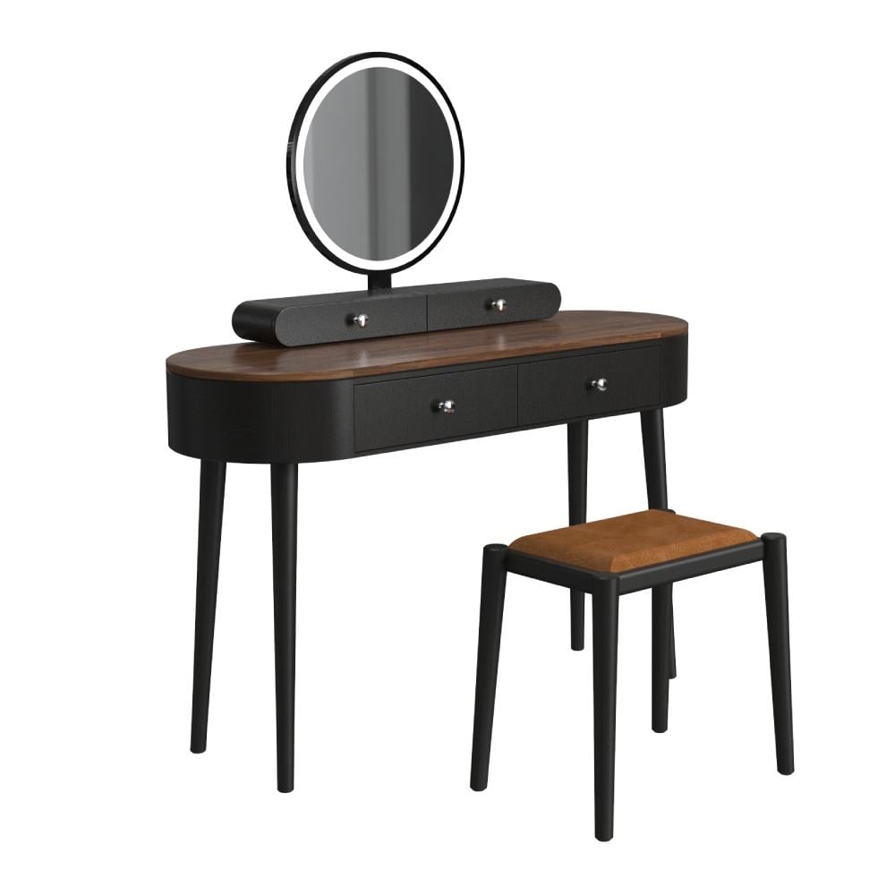 Makeup Vanity Table Set with LED Mirror and 3 Spacious Drawers-Black-Brown-Makeup Vanities-DECOROLALA