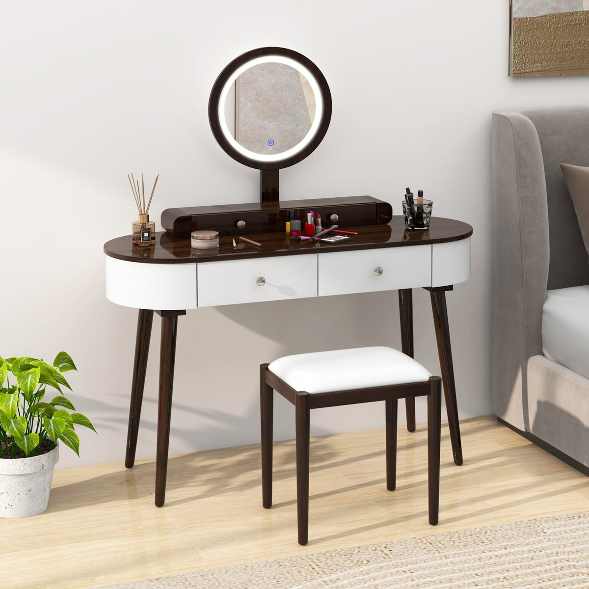 Makeup Vanity Table Set with LED Mirror and 3 Spacious Drawers-White-Brown-Makeup Vanities-DECOROLALA