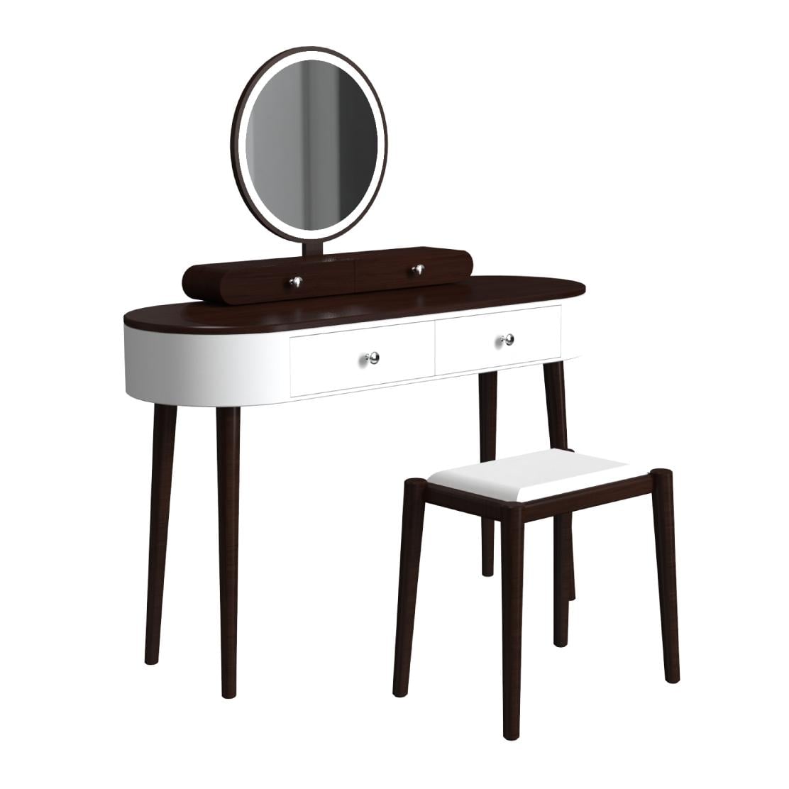 Makeup Vanity Table Set with LED Mirror and 3 Spacious Drawers-White-Brown-Makeup Vanities-DECOROLALA