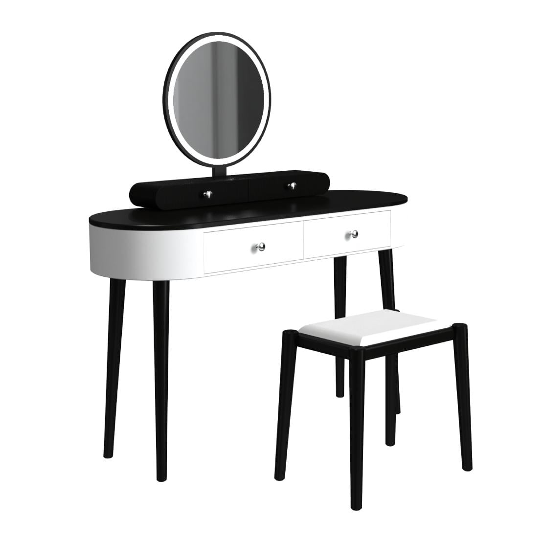 Makeup Vanity Table Set with LED Mirror and 3 Spacious Drawers-White-Dark Wood-Makeup Vanities-DECOROLALA