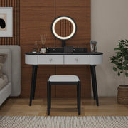 Makeup Vanity Table Set with LED Mirror and 3 Spacious Drawers-White-Dark Wood-Makeup Vanities-DECOROLALA