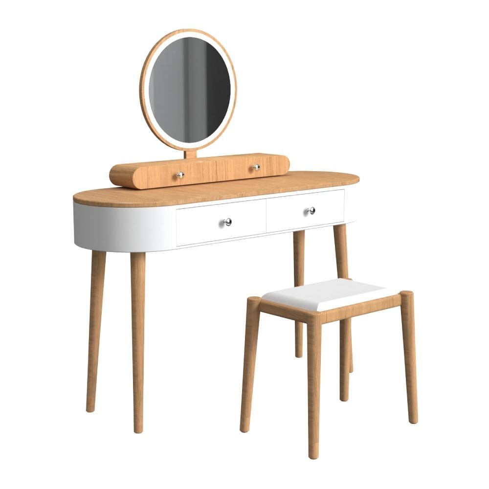 Makeup Vanity Table Set with LED Mirror and 3 Spacious Drawers-White-Natural Wood-Makeup Vanities-DECOROLALA
