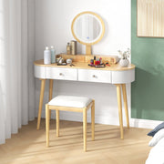 Makeup Vanity Table Set with LED Mirror and 3 Spacious Drawers-White-Natural Wood-Makeup Vanities-DECOROLALA