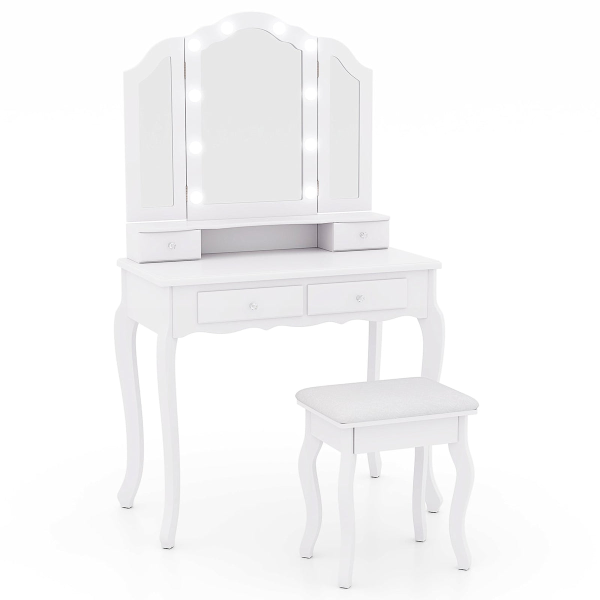 Makeup Vanity Table Set with Lighted Mirror and Drawers-White-Makeup Vanities-DECOROLALA