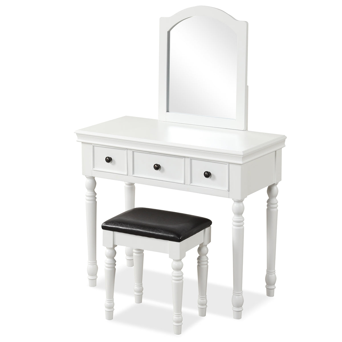 Makeup Vanity Table and Stool Set with Detachable Mirror and 3 Drawers Storage-White-Makeup Vanities-DECOROLALA