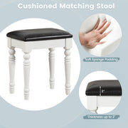 Makeup Vanity Table and Stool Set with Detachable Mirror and 3 Drawers Storage-White-Makeup Vanities-DECOROLALA