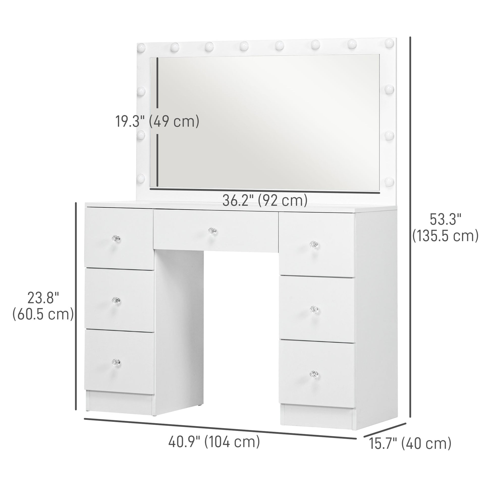 Makeup Vanity Table with Mirror and 14 LED Lights - White-DECOROLALA
