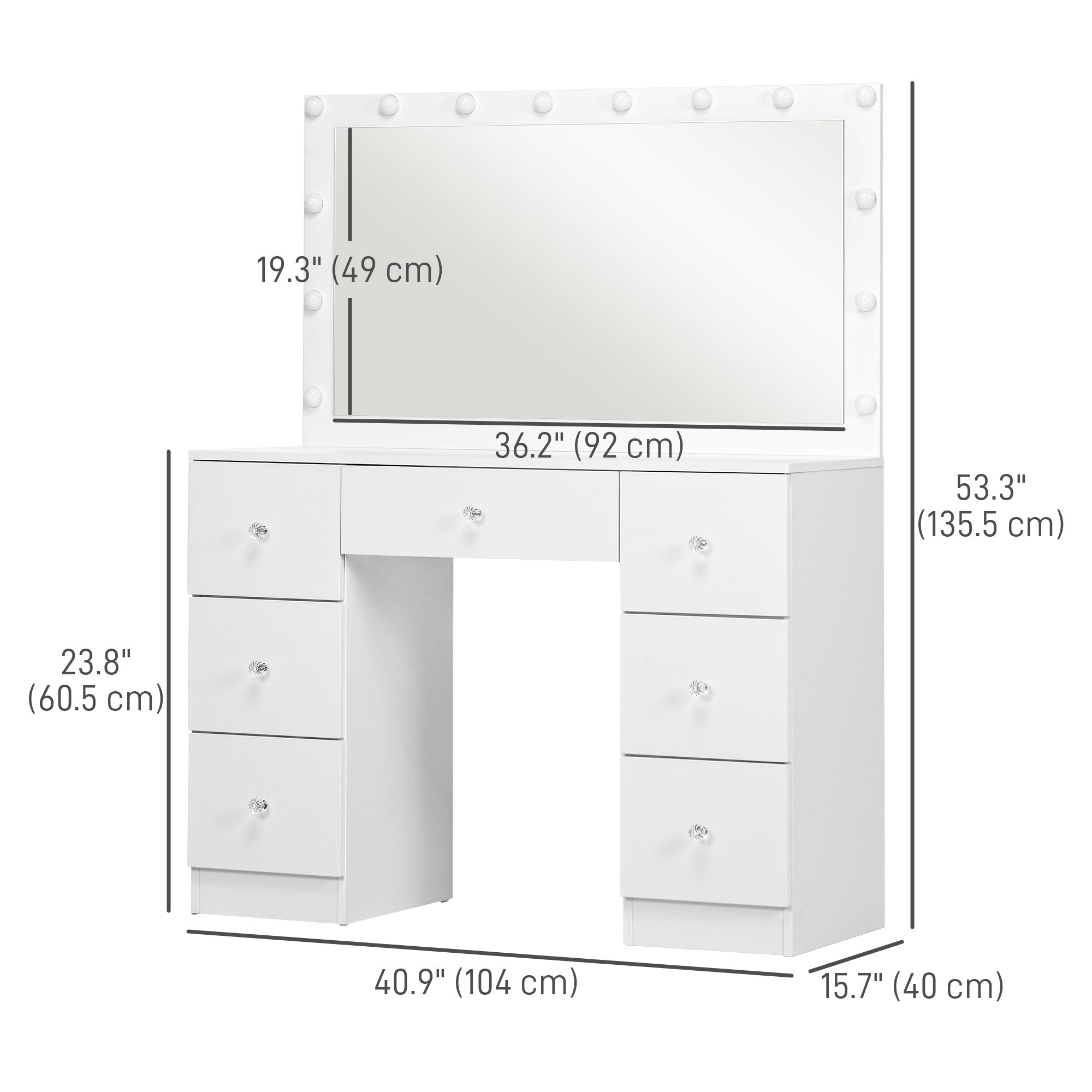 Makeup Vanity Table with Mirror and 14 LED Lights - White-DECOROLALA