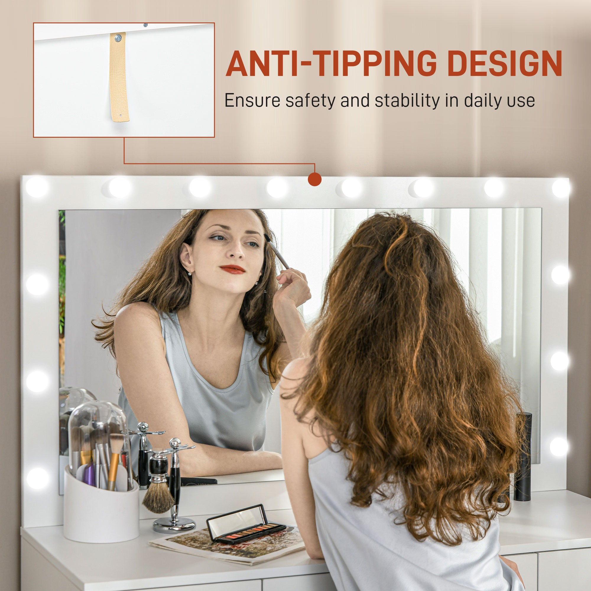 Makeup Vanity Table with Mirror and 14 LED Lights - White-DECOROLALA