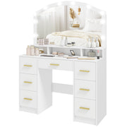 Makeup Vanity with Mirror, 10 LED Lights & 7 Drawers - White-DECOROLALA