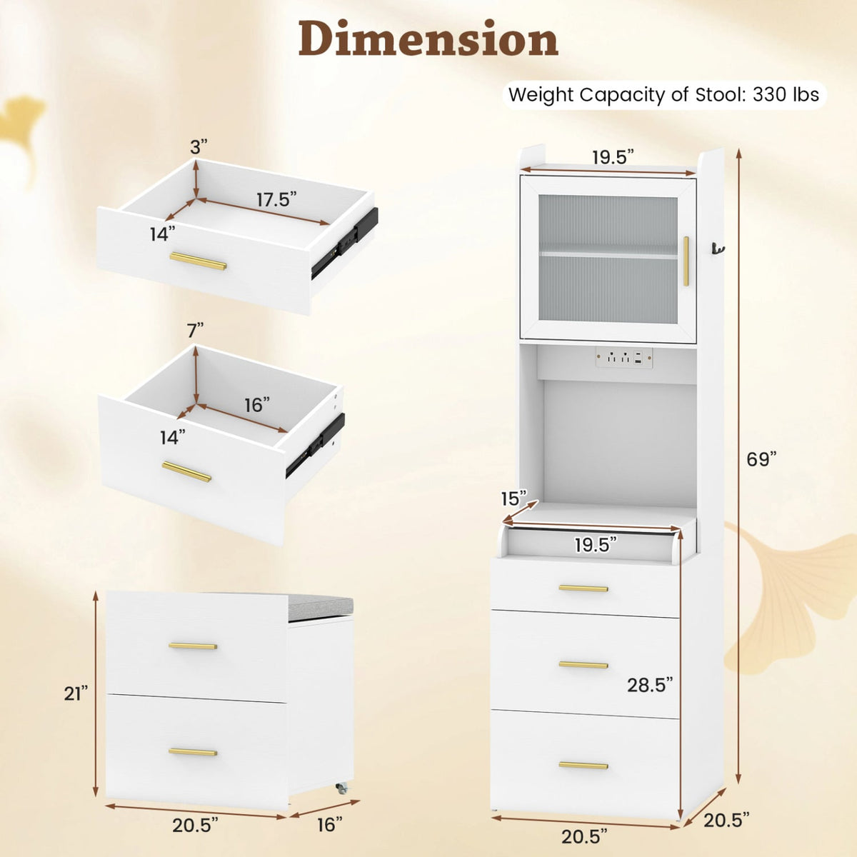 Makeup Vanity with Power Outlets and Flip-top Mirror and Storage Stool-White-Makeup Vanities-DECOROLALA