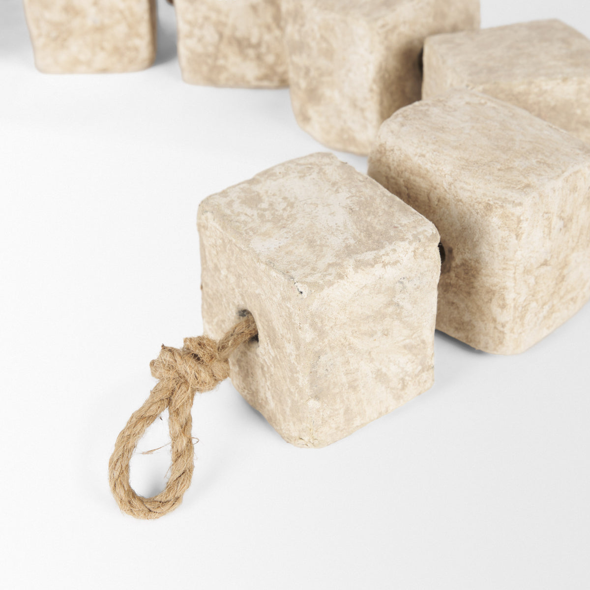 Mala Paper Mache Cube Garland - Beige 9-Block String-Objects-DECOROLALA