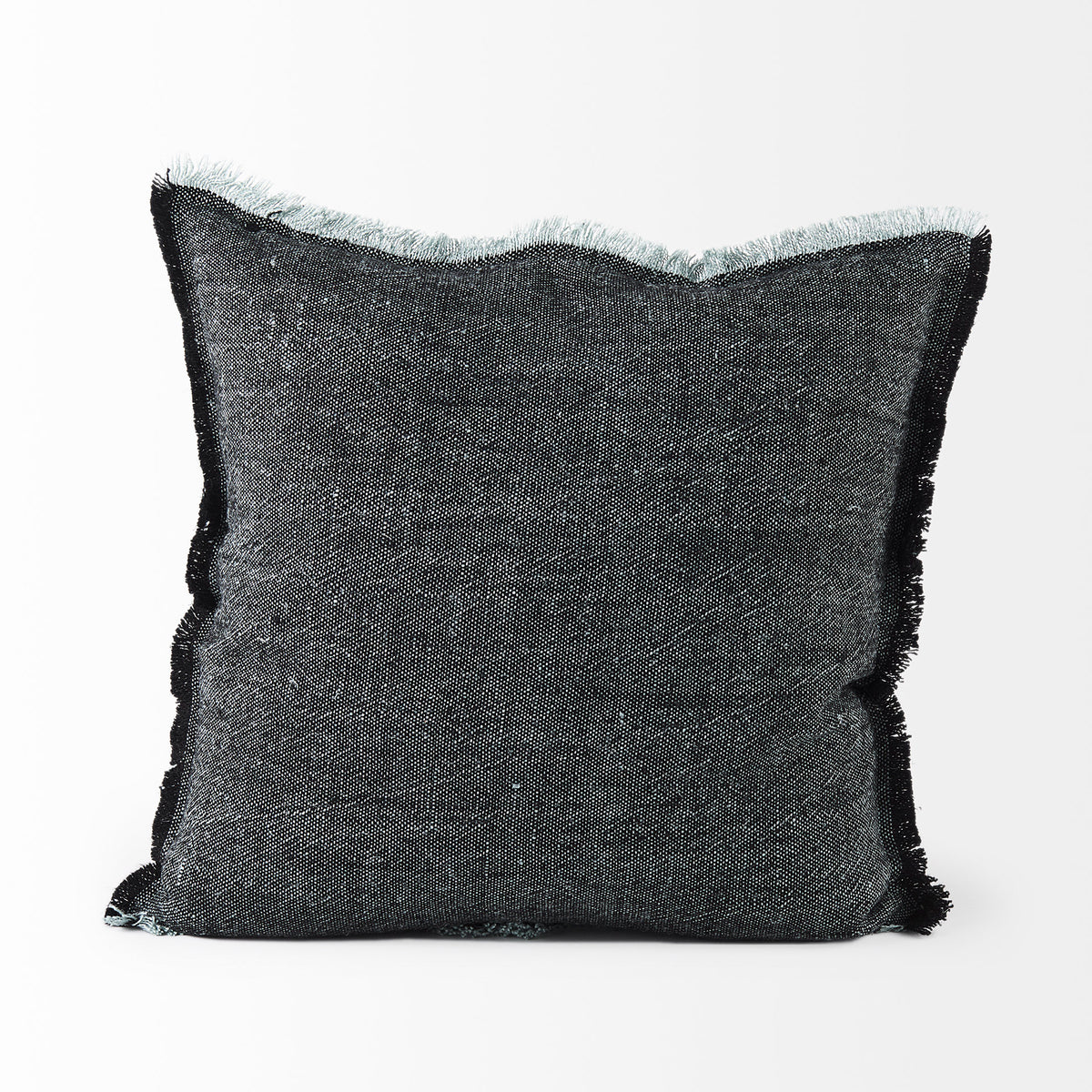 Malia 20x20 Black and Teal Fabric Fringed Pillow Cover-Decorative Pillows-DECOROLALA