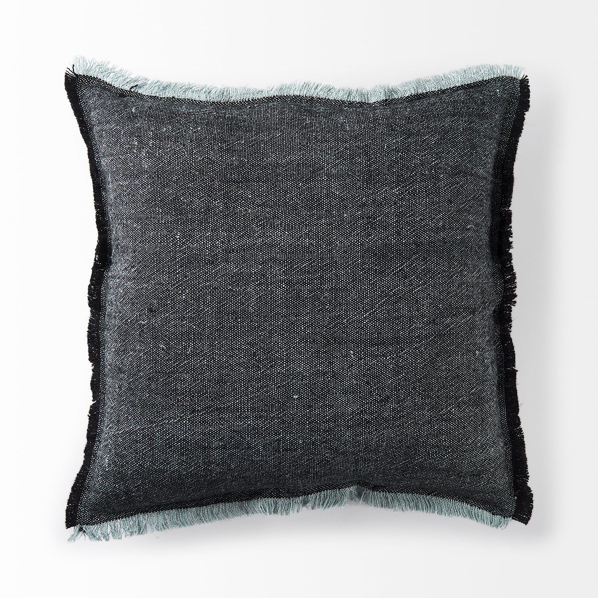Malia 20x20 Black and Teal Fabric Fringed Pillow Cover-Decorative Pillows-DECOROLALA