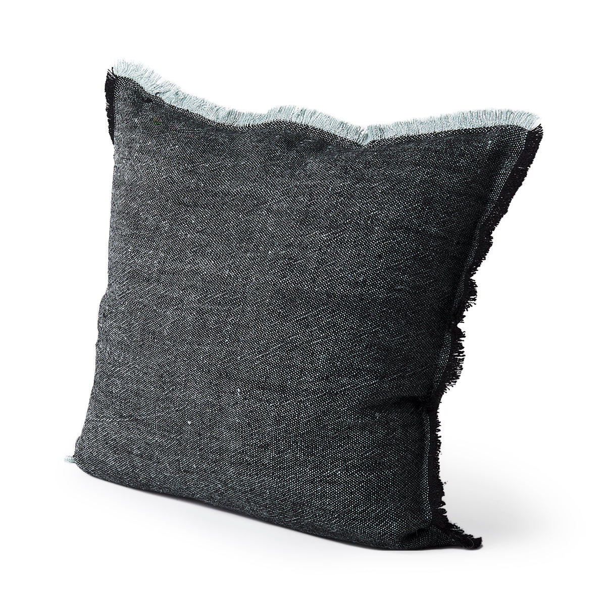 Malia 20x20 Black and Teal Fabric Fringed Pillow Cover-Decorative Pillows-DECOROLALA