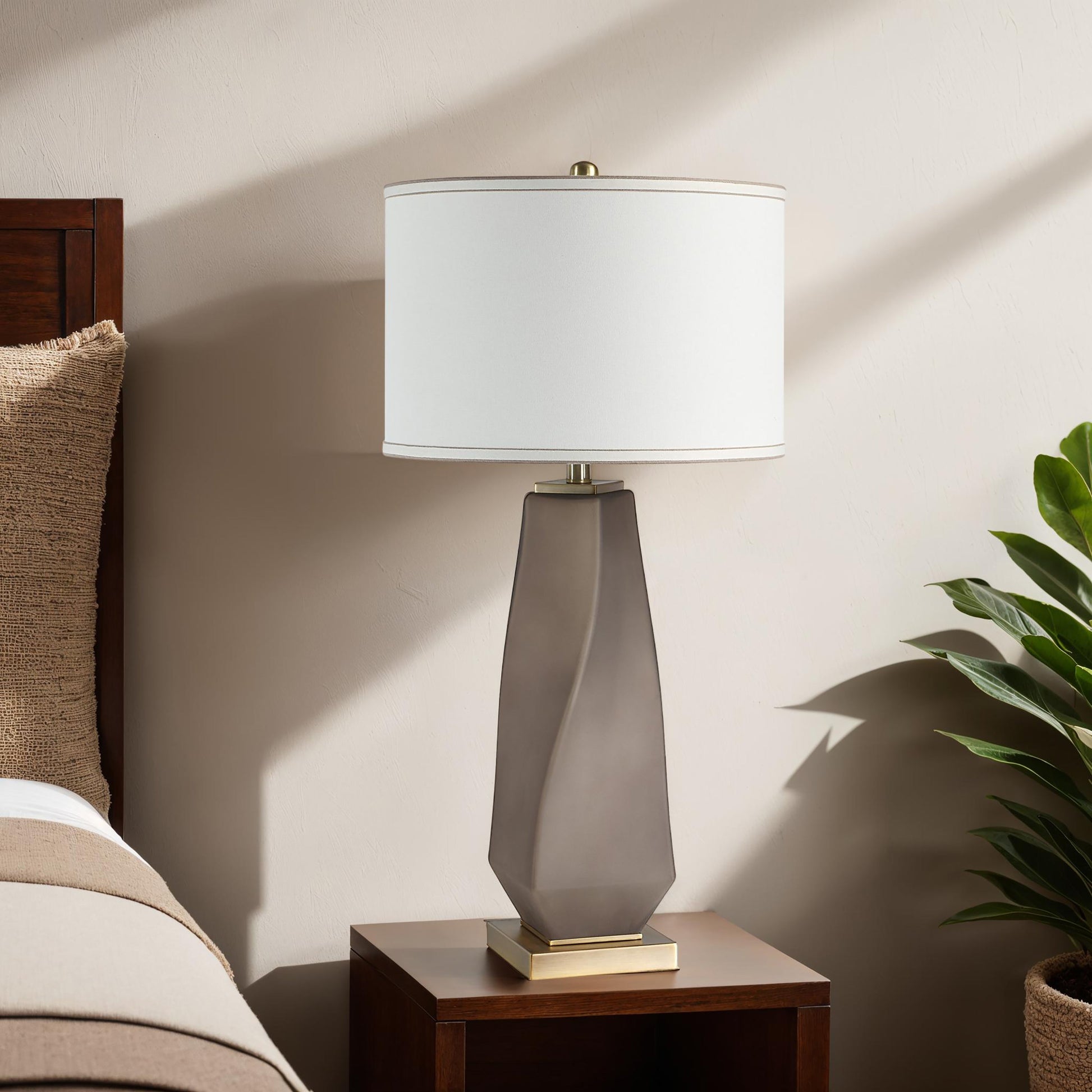 Mallorca 32" Table Lamp, Smokey Grey & Brass-Table Lamp-DECOROLALA