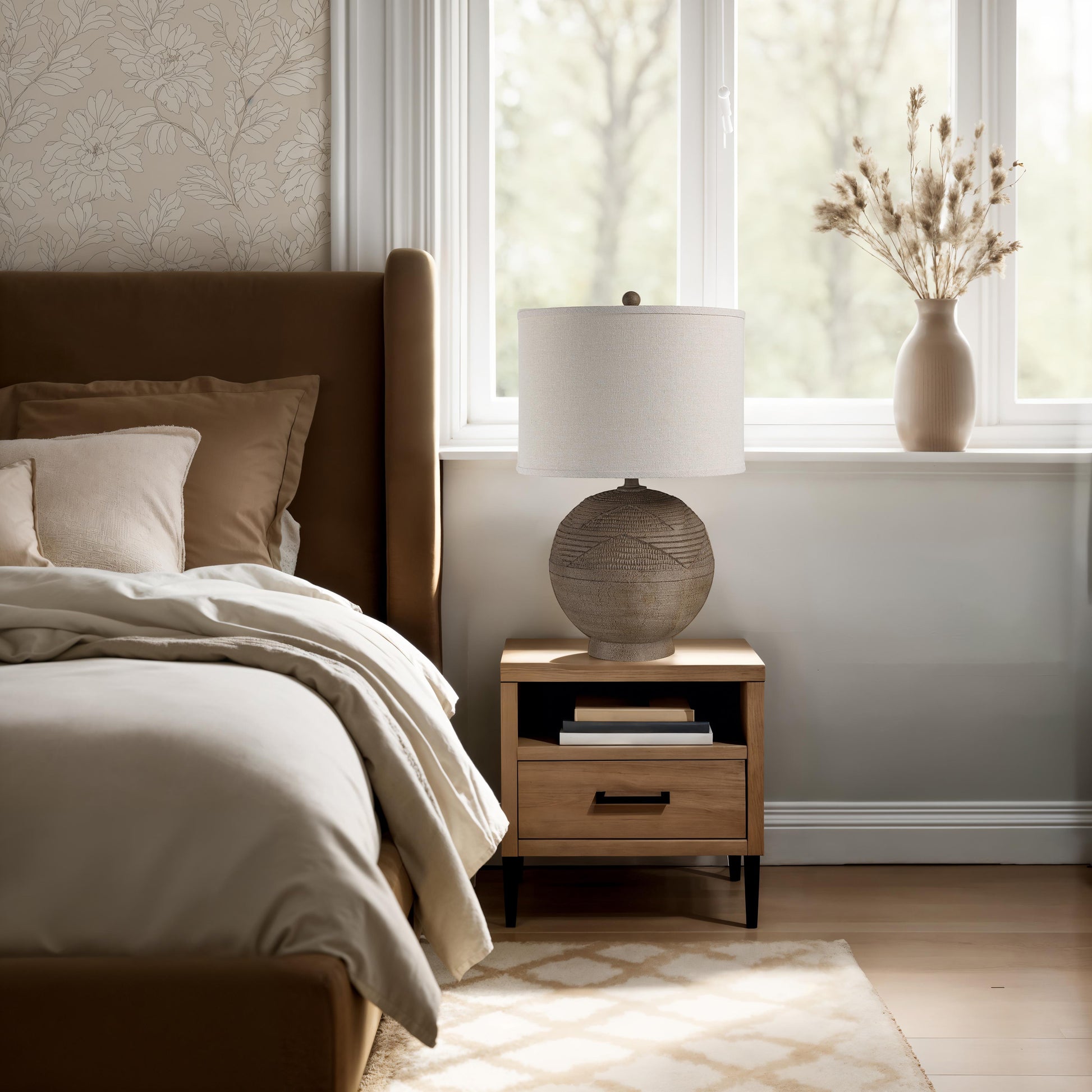 Malya 25.5" Height Table Lamps, Textured Brown-Table Lamp-DECOROLALA