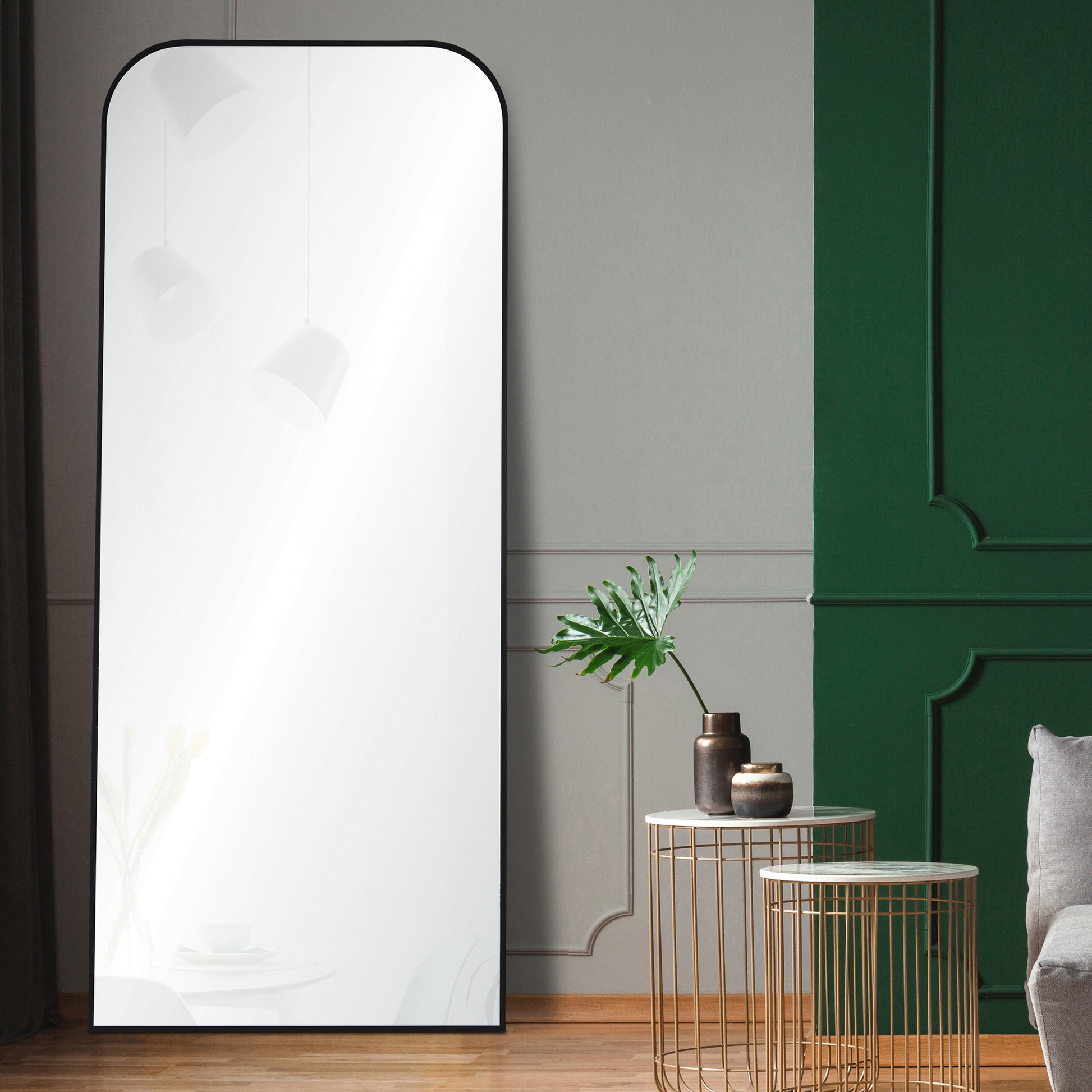 Mandret 72" Tall Irregular Full Length Mirror, Black-Full Length Mirror-DECOROLALA