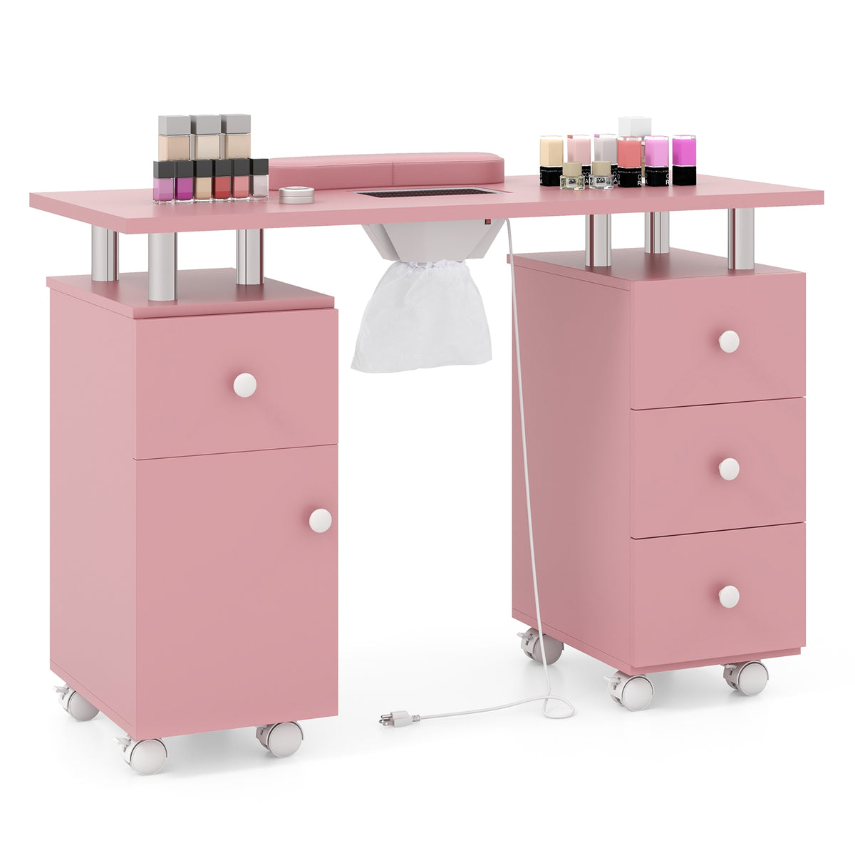 Manicure Table Nail Desk with Electric Dust Collector and 3 Dust Bags-Pink-Massage & Relaxation Products-DECOROLALA