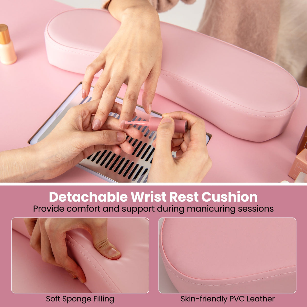 Manicure Table Nail Desk with Electric Dust Collector and 3 Dust Bags-Pink-Massage & Relaxation Products-DECOROLALA