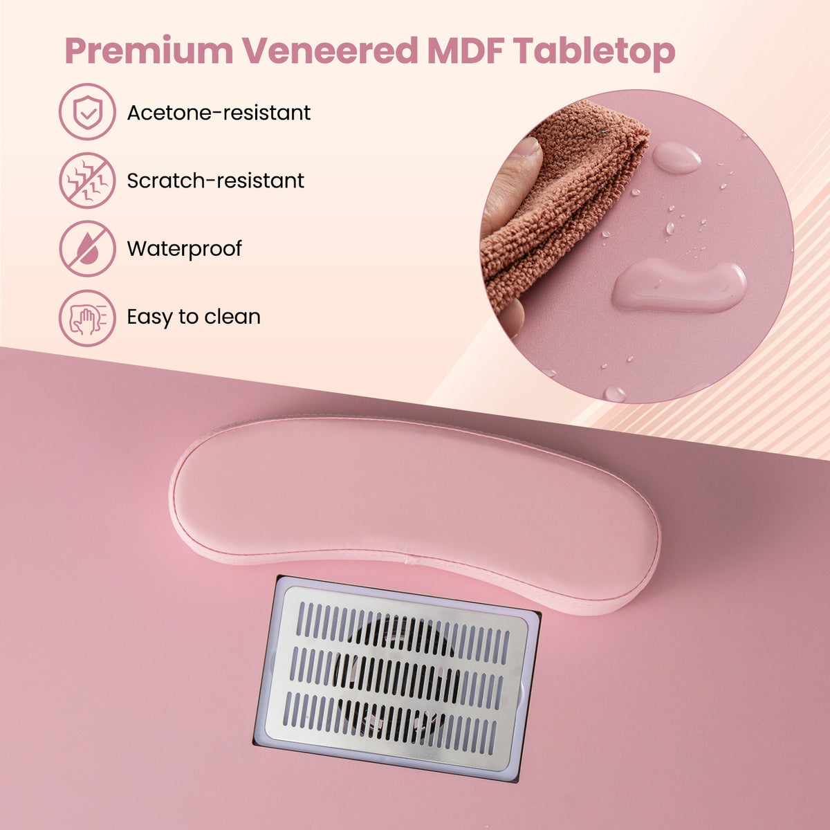 Manicure Table Nail Desk with Electric Dust Collector and 3 Dust Bags-Pink-Massage & Relaxation Products-DECOROLALA