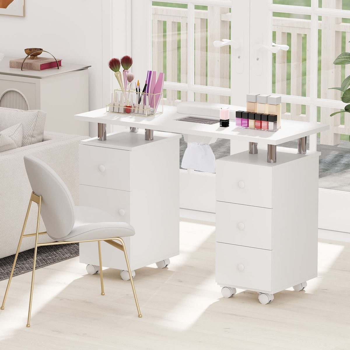 Manicure Table Nail Desk with Electric Dust Collector and 3 Dust Bags-White-Massage & Relaxation Products-DECOROLALA