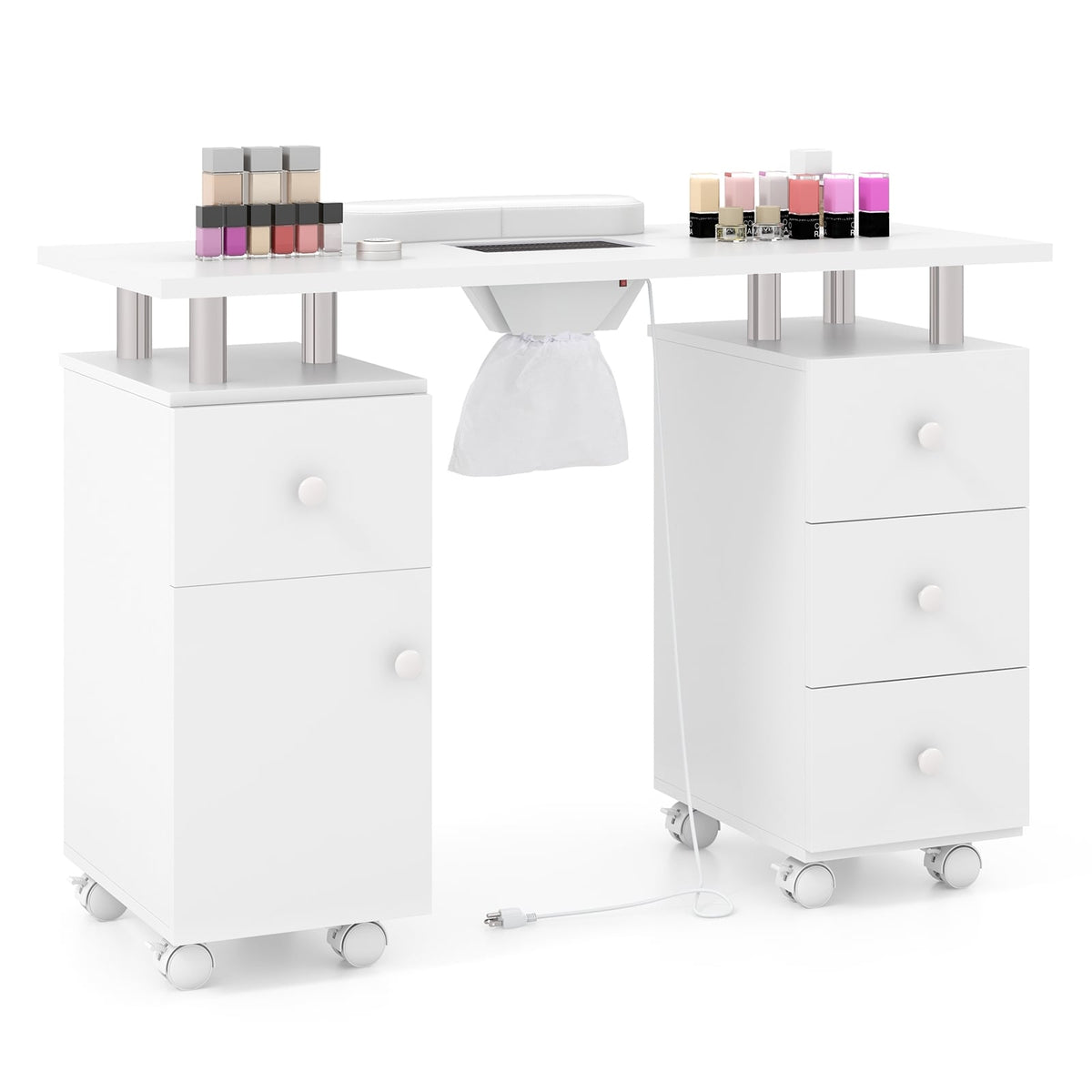 Manicure Table Nail Desk with Electric Dust Collector and 3 Dust Bags-White-Massage & Relaxation Products-DECOROLALA