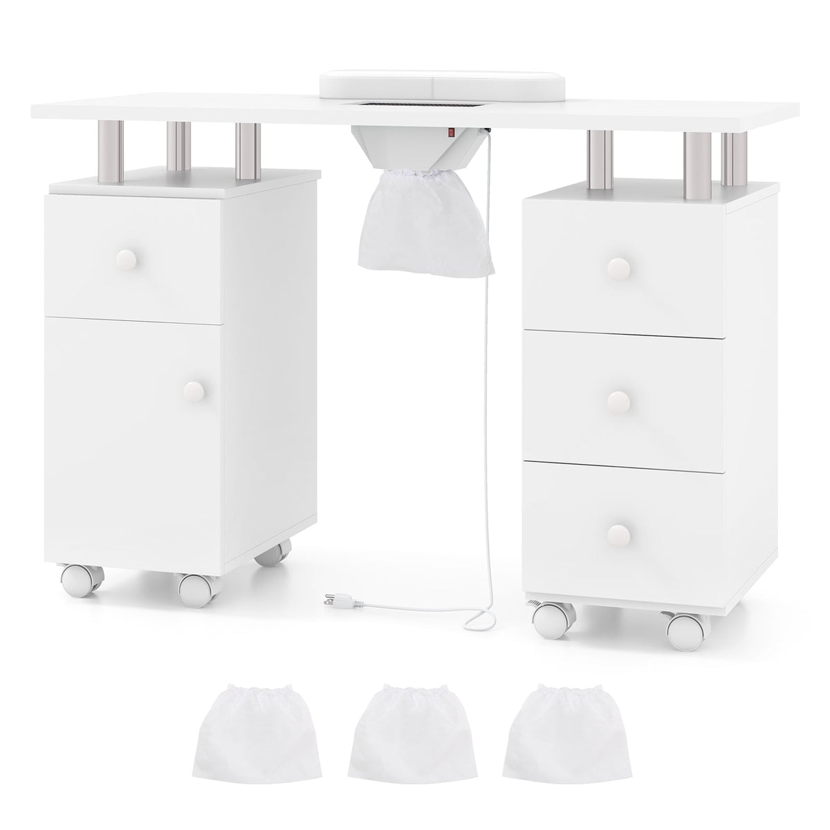 Manicure Table Nail Desk with Electric Dust Collector and 3 Dust Bags-White-Massage & Relaxation Products-DECOROLALA